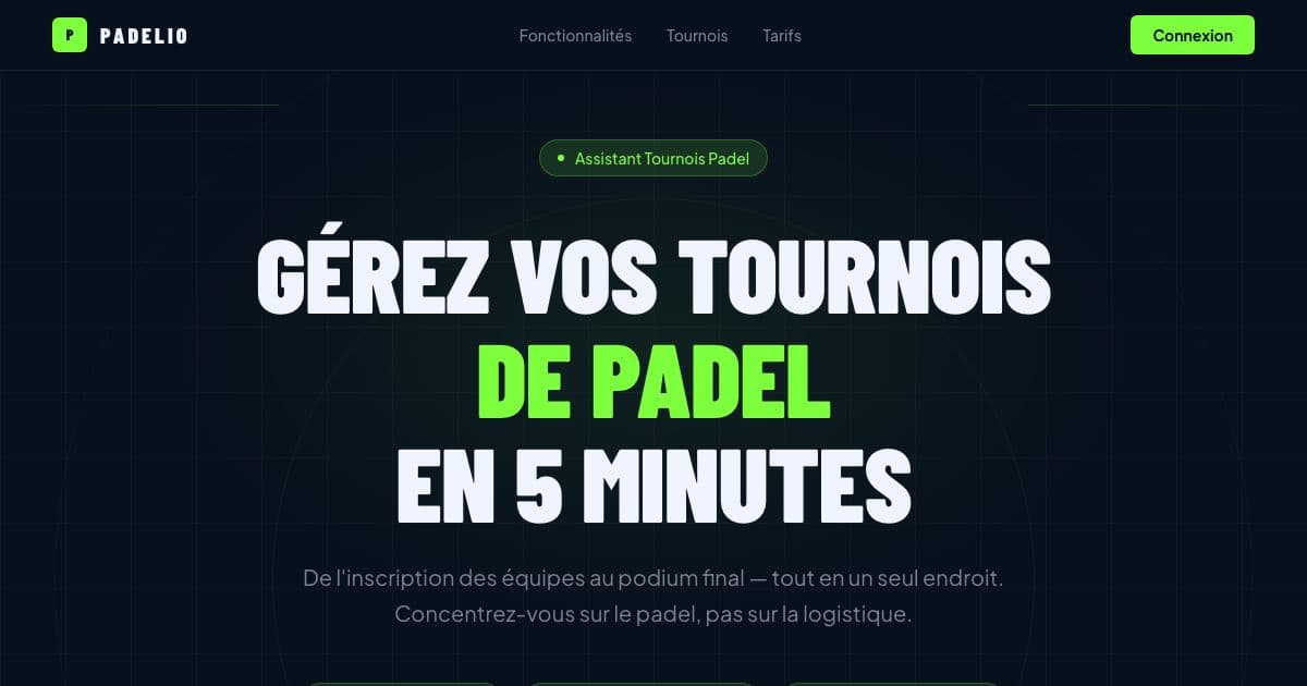 Padelio — Online software for padel clubs and organizers to handle tournament sign-ups, brackets, player call-ups and results.