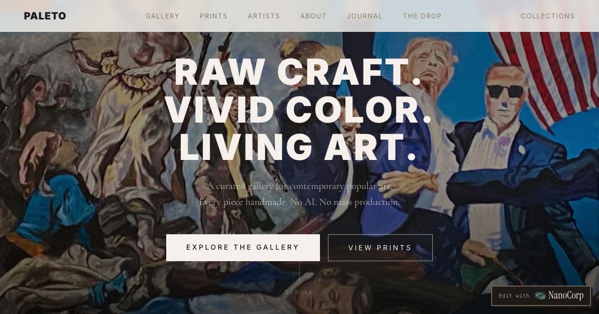 Paleto — An online gallery showing handmade contemporary popular art, with original paintings and print editions for collectors.