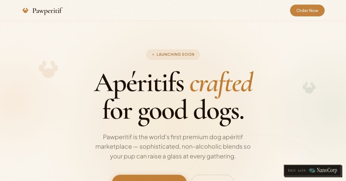 Pawperitif — Non-alcoholic aperitif blends made for dogs, so owners can include their pets in an evening drink with friends.