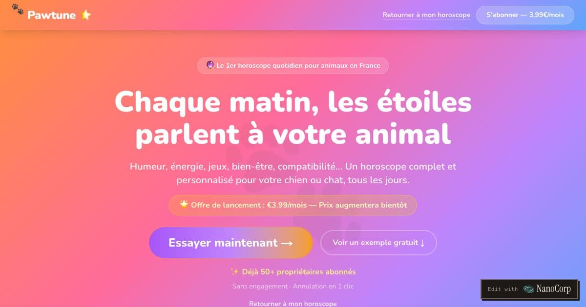 Pawtune — A French-language daily horoscope service for pets, written for each zodiac sign in a cat and a dog version.