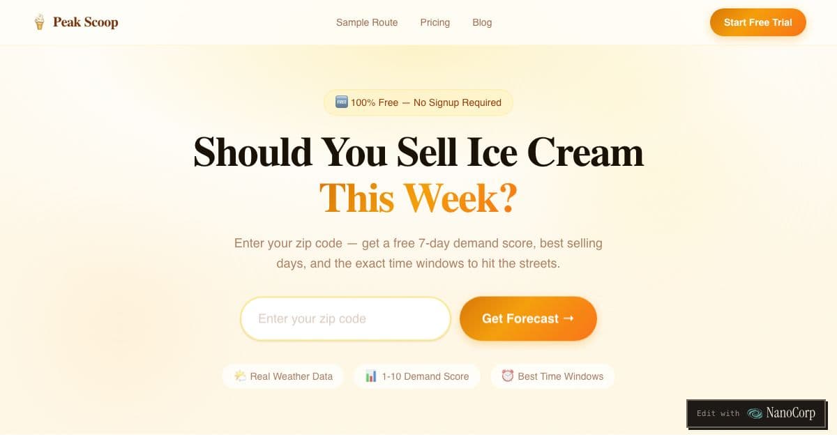 Peak Scoop — Tells independent ice cream truck operators where to park and when, using school schedules, weather and local events.