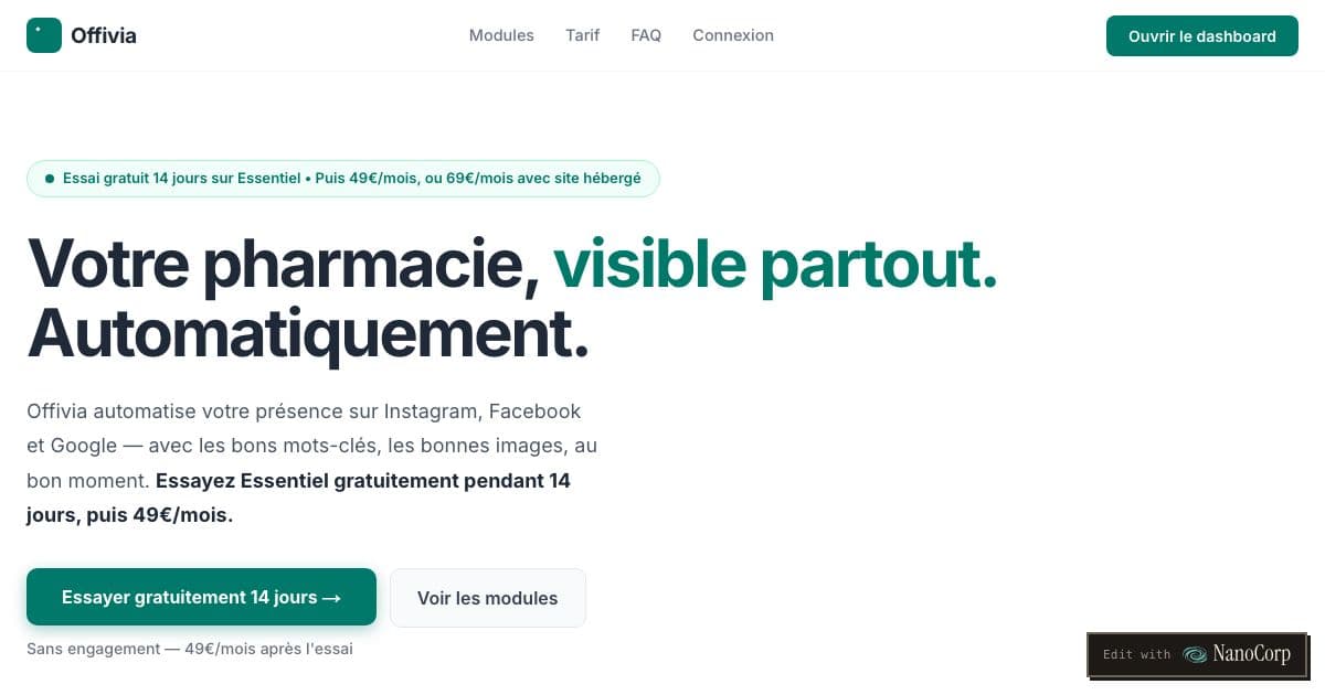 Pharmly — Writes and schedules Instagram, Facebook and Google Business posts for French community pharmacies, plus printable in-store posters.