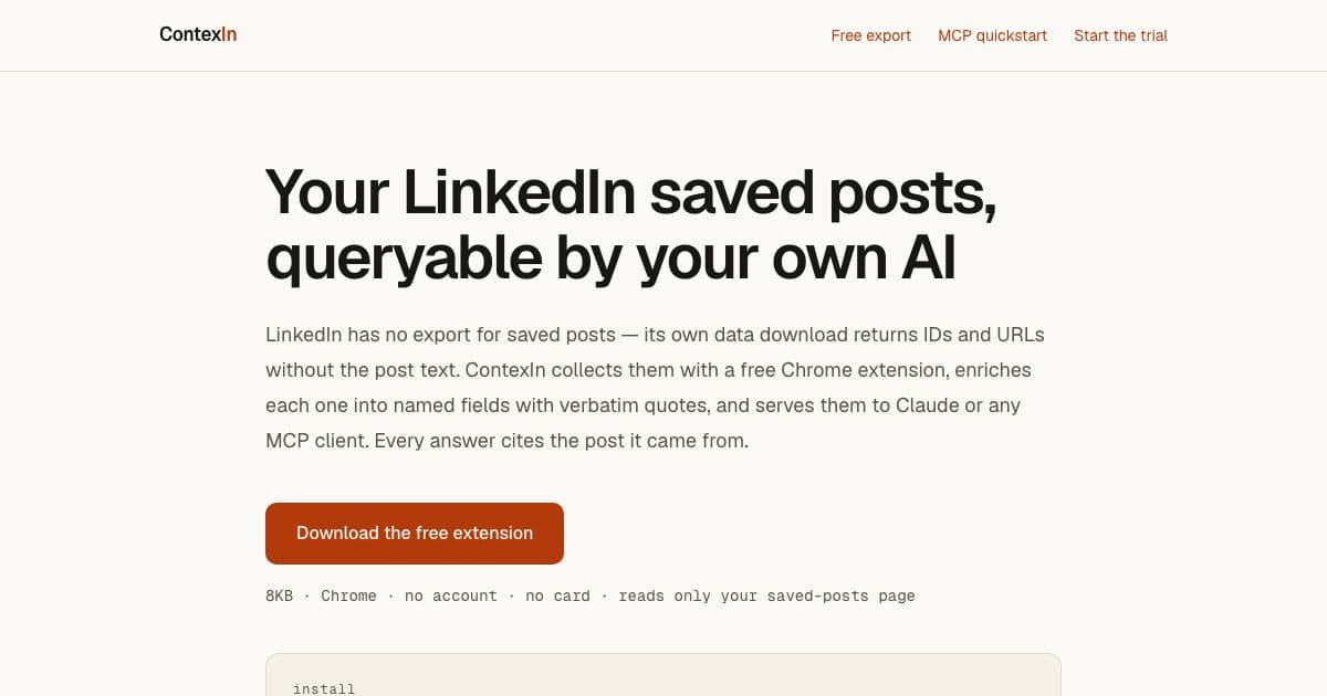 PostMind — A Chrome extension and MCP server that turn LinkedIn saved posts into structured records you can query from your own AI assistant.