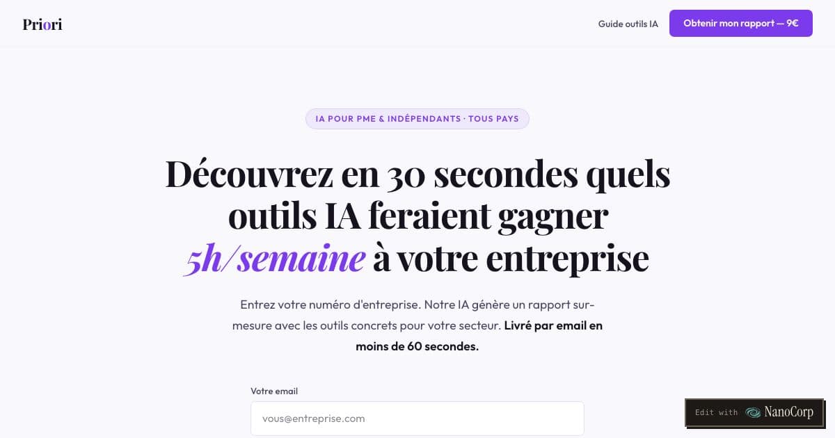 Priori — Generates a report on the AI tools a small business could adopt, starting from nothing more than its company registration number.