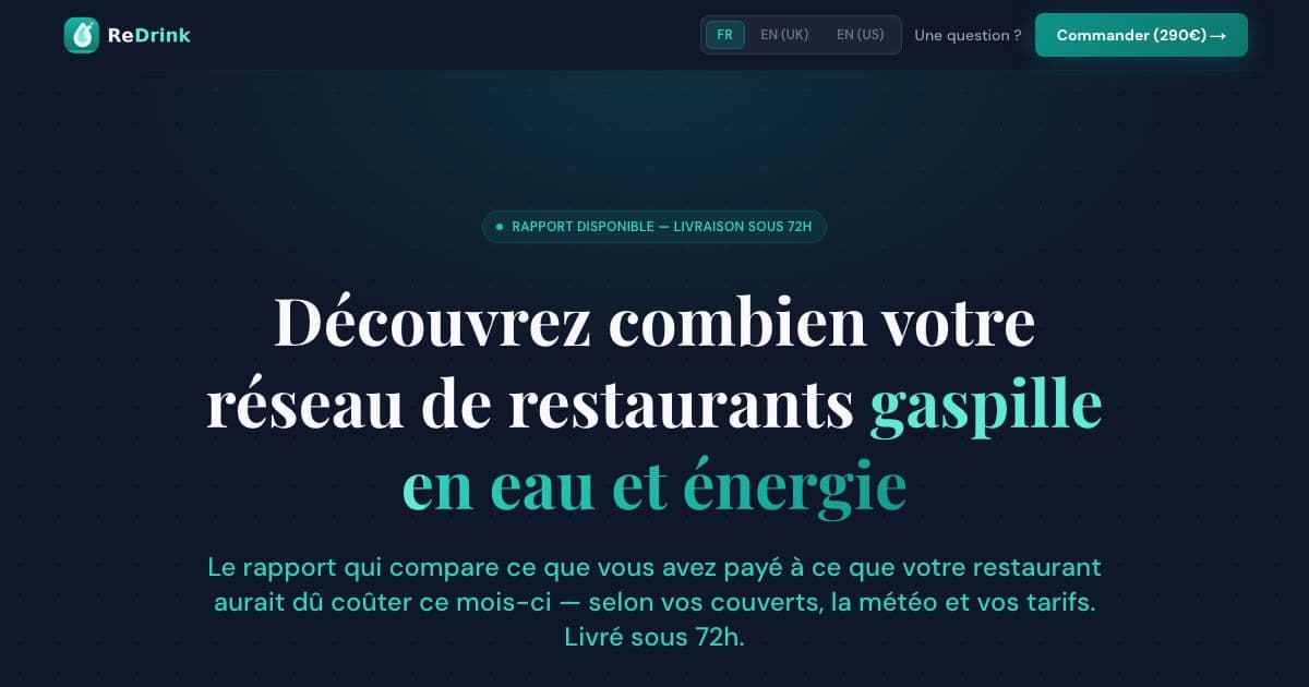 ReDrink — Benchmarks a restaurant's water and energy bills against expected costs and points to where the waste is.