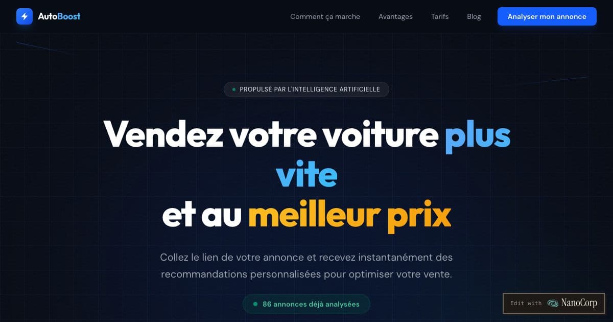Revvo — Scores a used car listing posted by a private seller in France and recommends changes to its price, title, description and photos.