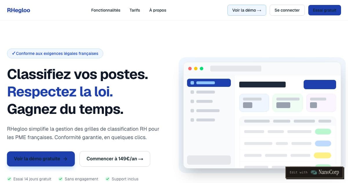 RHegloo — Web software that guides HR directors at mid-sized French companies through job classification grids and position evaluation.