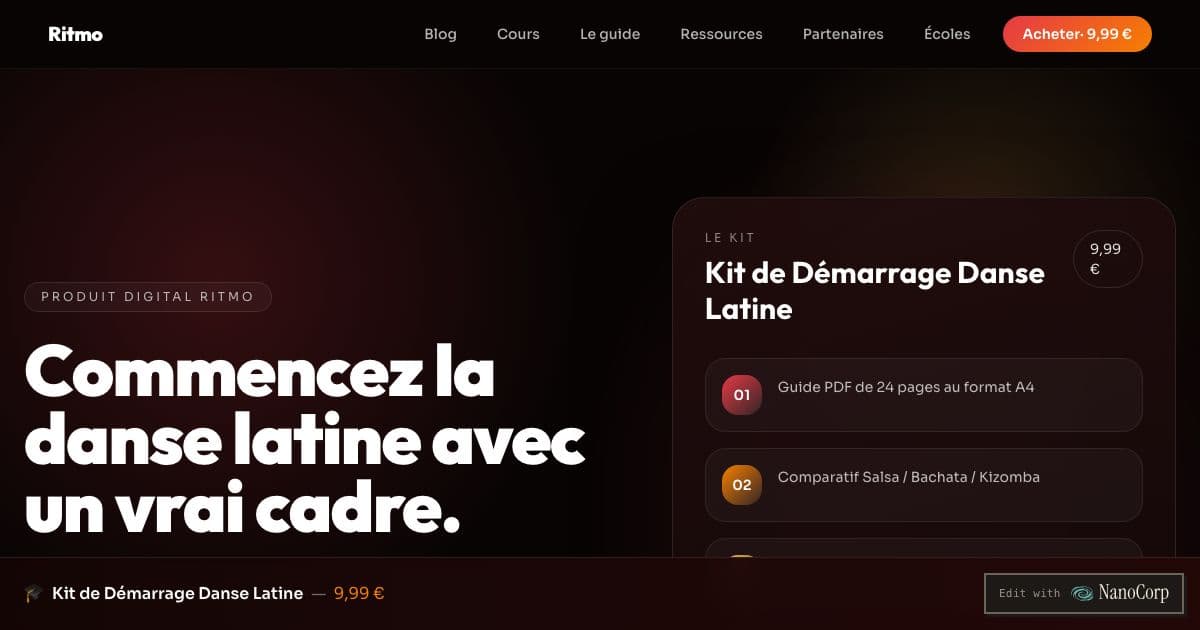 Ritmo — A French-language starter guide and free resources for adults taking their first salsa, bachata or kizomba classes.