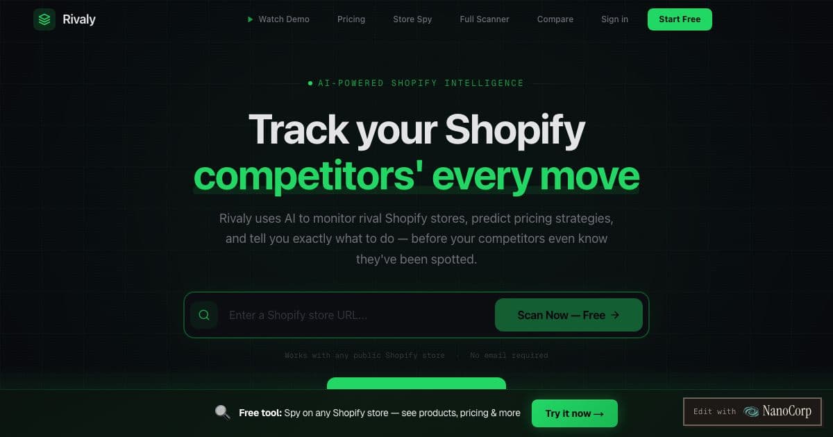 Rivaly — Competitor monitoring for Shopify sellers that tracks rival catalogs and prices and explains each change with AI summaries.