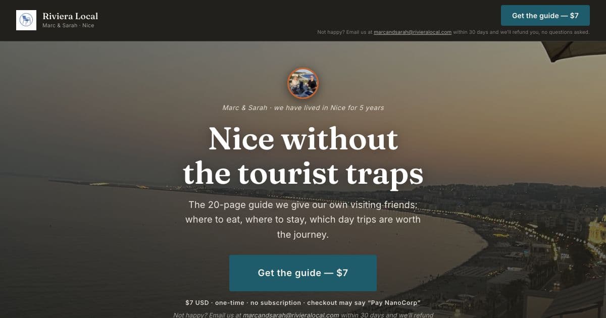 Riviera Local — A downloadable guide to Nice for couples who want a romantic, food-focused trip away from the tourist traps.