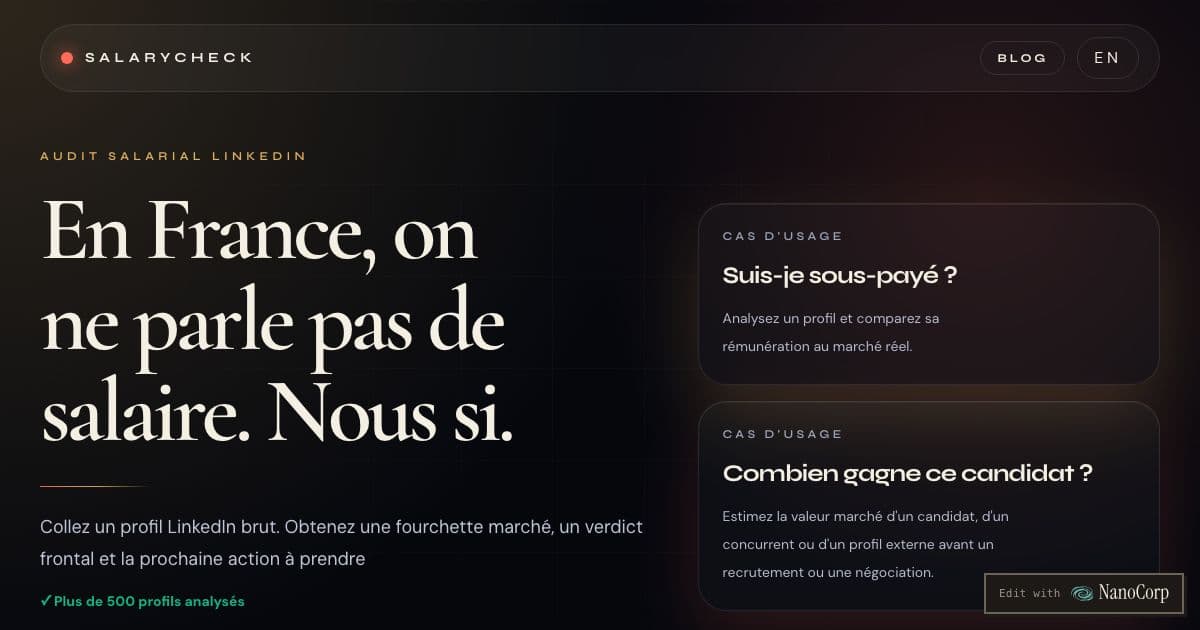 SalaryCheck — An AI tool that estimates a professional's salary range from their raw LinkedIn profile text, in French and English.