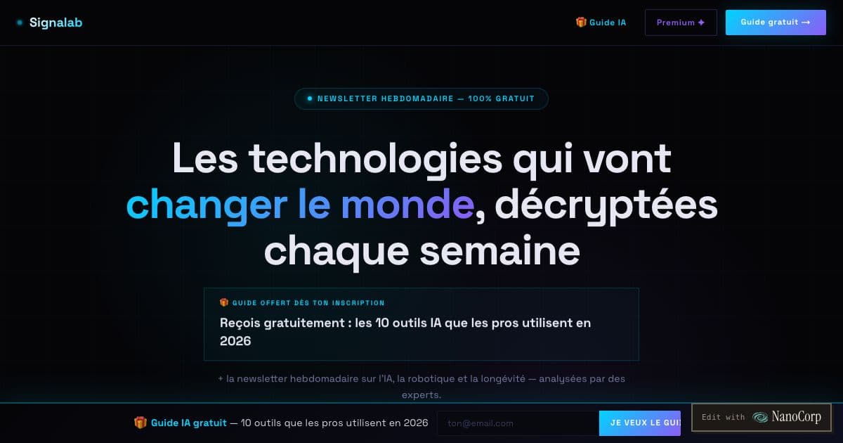 Signalab — A free weekly newsletter in French that explains new advances in AI, robotics, longevity, neurotech, space and energy.