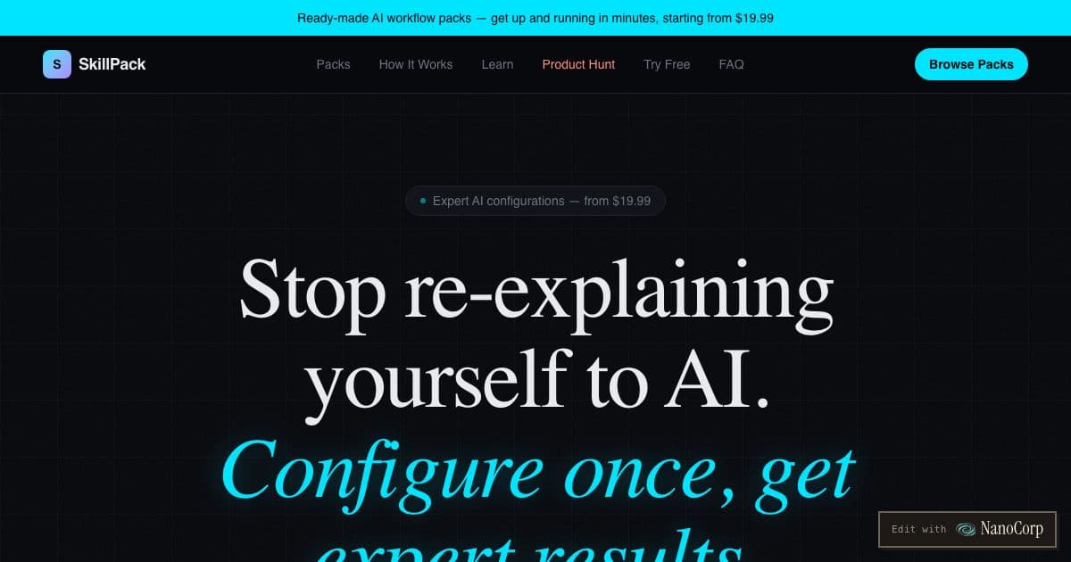 SkillPack — Pre-written agent configuration files that make general AI assistants behave like specialists in a given job role.