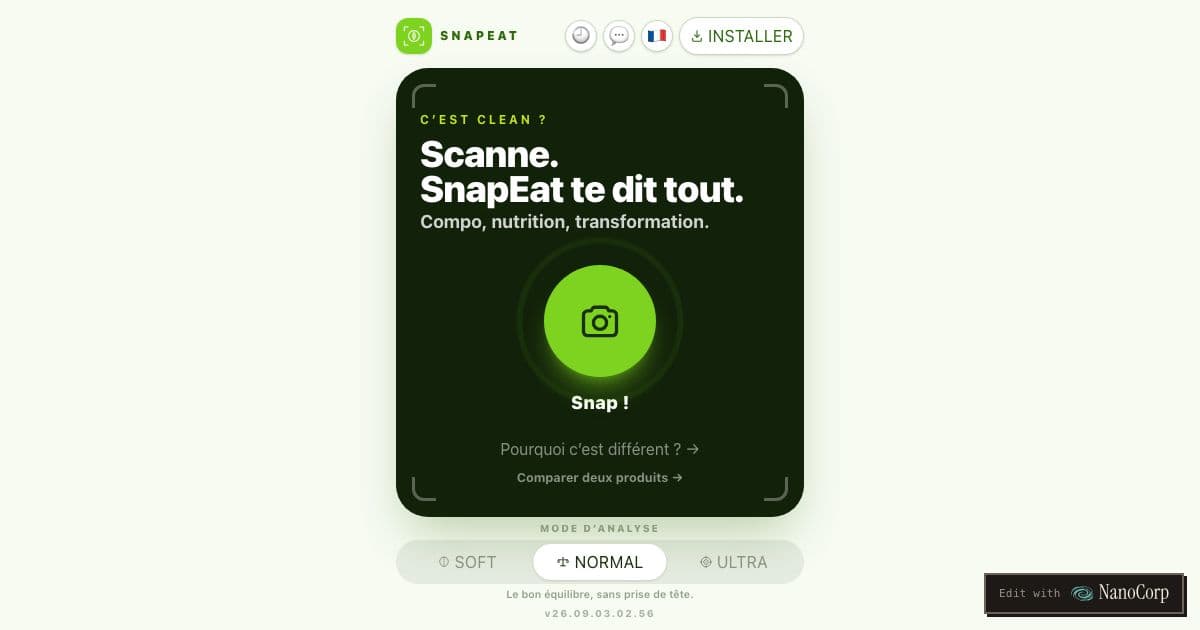 SnapEat — A French mobile web app that grades a packaged food from a photo of its label, ingredients and nutrition table.