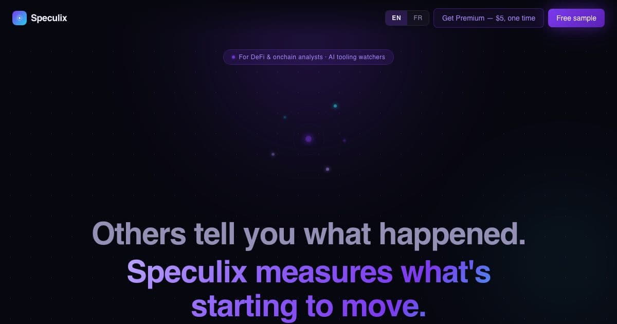 Speculix — A daily briefing that flags onchain, open source and research signals moving against their own history, with source links.
