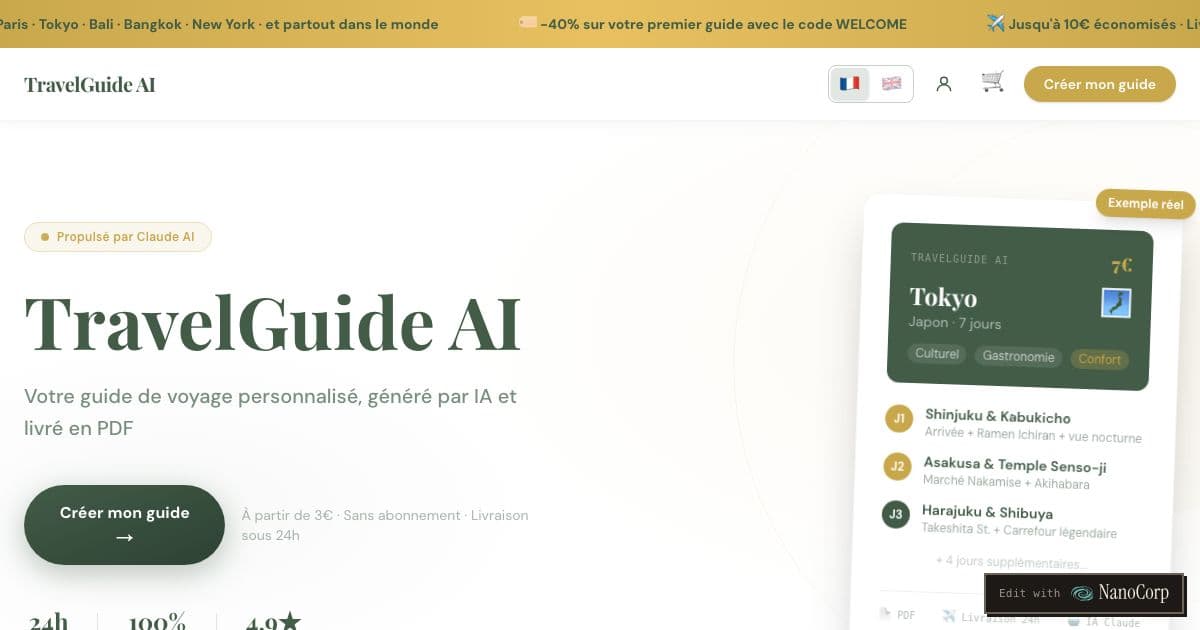 Spire GG — Writes personalized day-by-day travel guides from a short questionnaire and delivers them as PDF files.