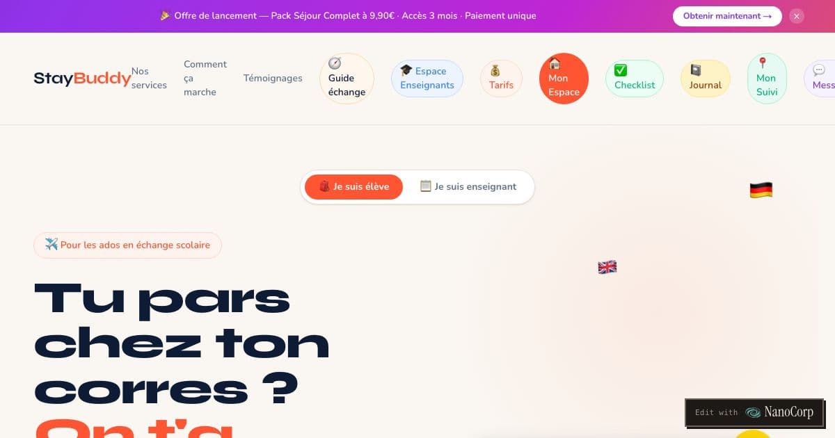 StayBuddy — Prepares pupils aged 11 to 16 for a stay with their exchange partner abroad, with follow-up for parents and teachers.