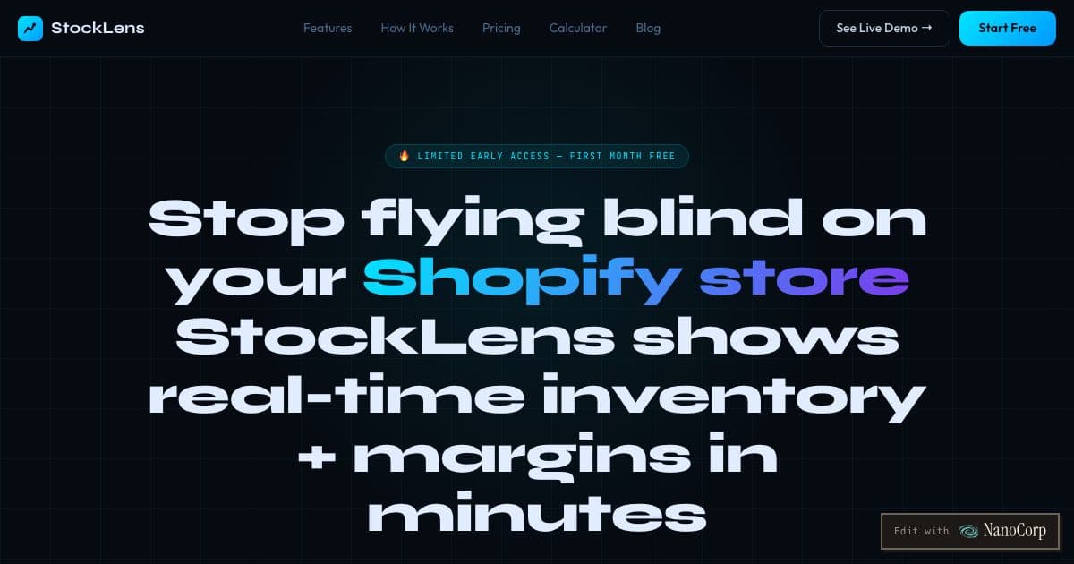 StockLens — A dashboard that tracks supplier stock and per-product profit margins for small Shopify dropshipping stores, without spreadsheets.