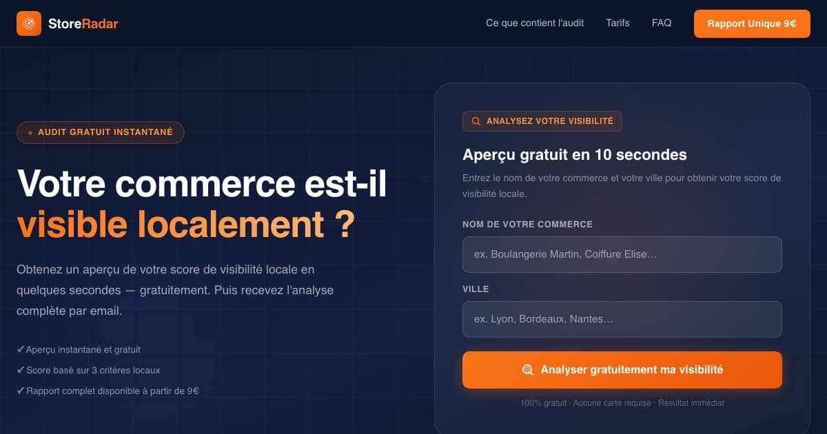 Store Radar — Automated audits of local visibility and online reputation for shops and local businesses, with a concrete action plan.