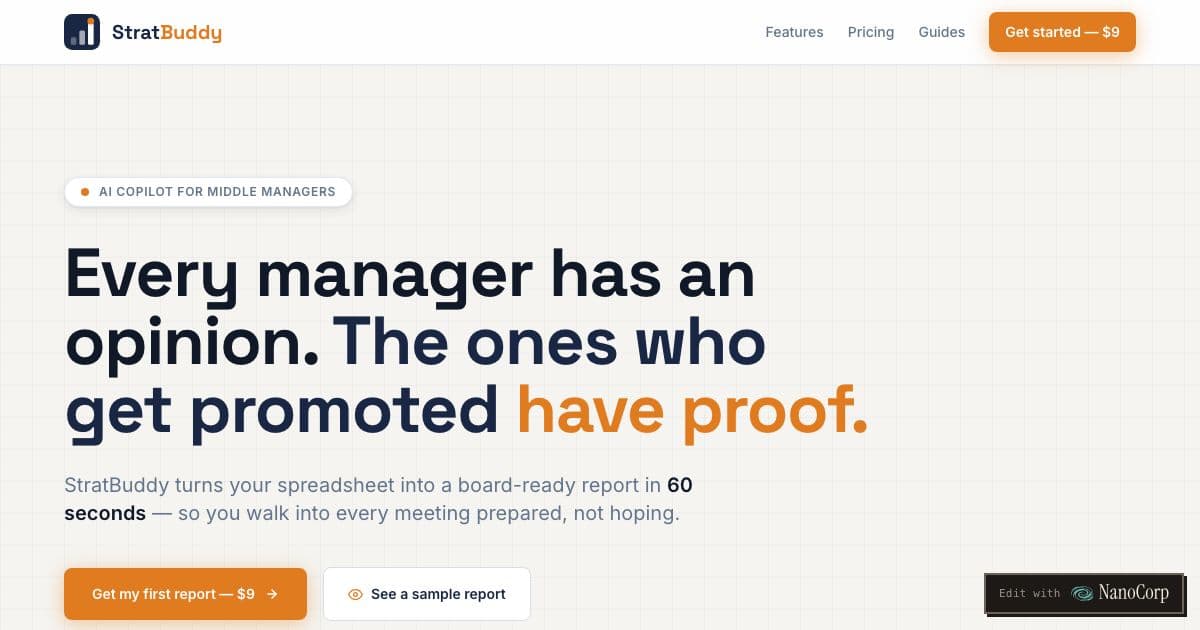 StratBuddy — Turns a manager's Excel or CSV file into a plain-English insight report and PDF ready for the next meeting.