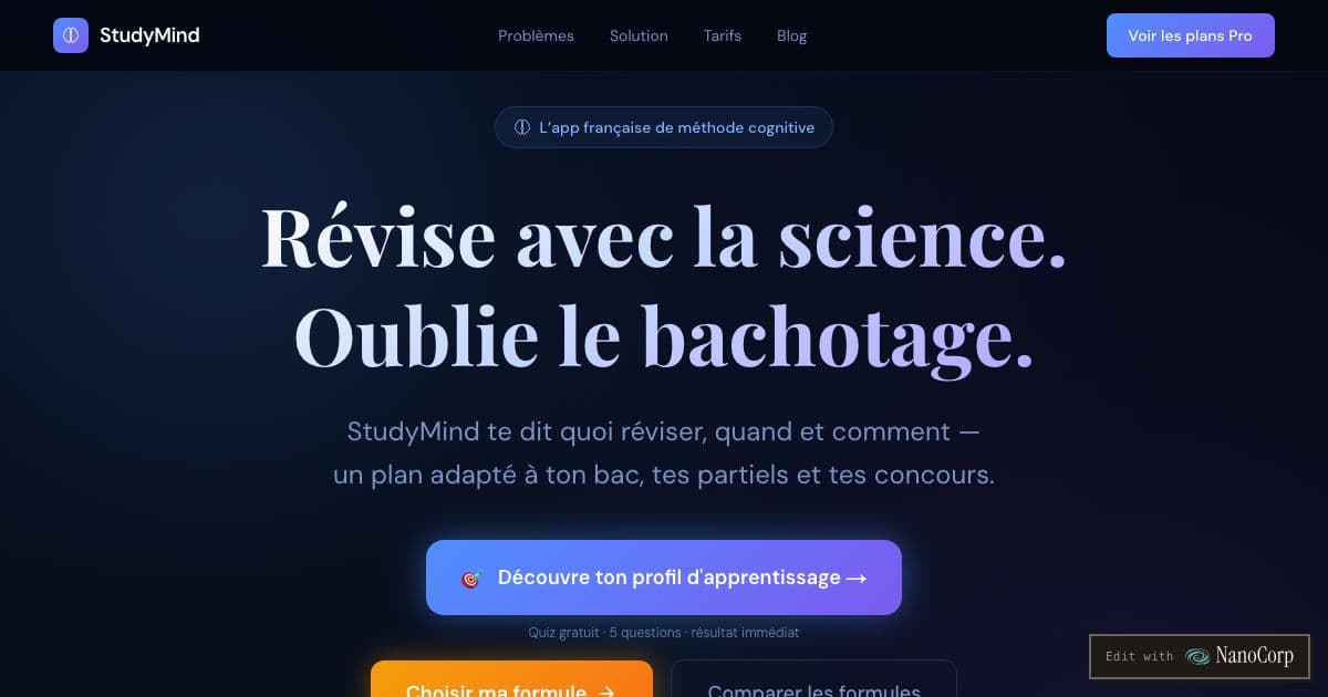 StudyMind — A French revision app that plans what students should review and when, using spaced repetition and active recall, around their exam dates.