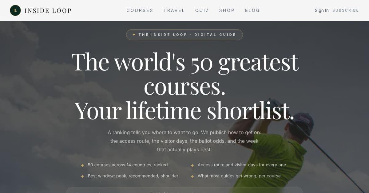 The Loop — Profiles the world's top golf courses with how to get a tee time, when to go and what to skip, for traveling golfers.