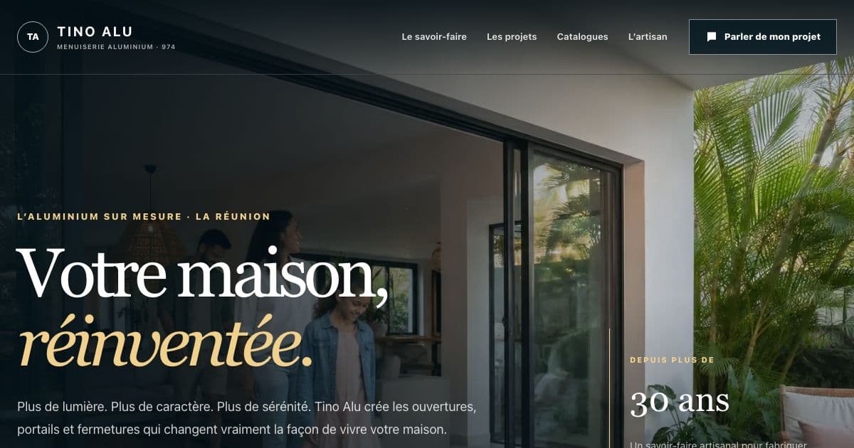 Tino Alu — Collects quote and repair requests for an aluminium joinery workshop serving homes and buildings across La Réunion.