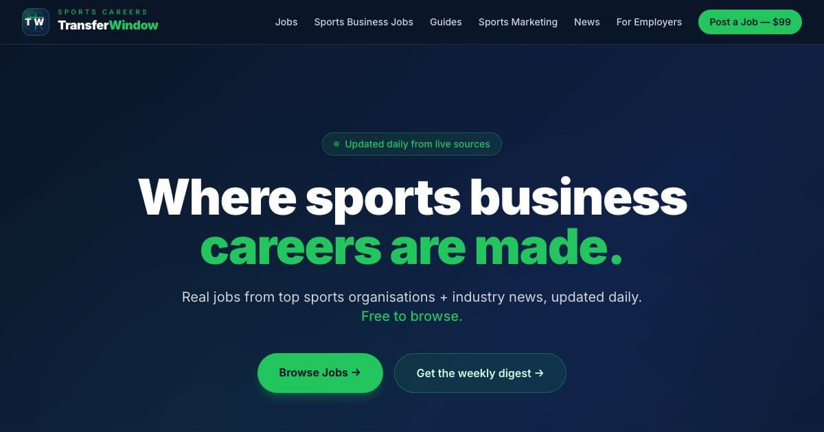Transfer Window — A jobs board and news feed for people seeking careers in the business side of sport, with paid listings for employers.