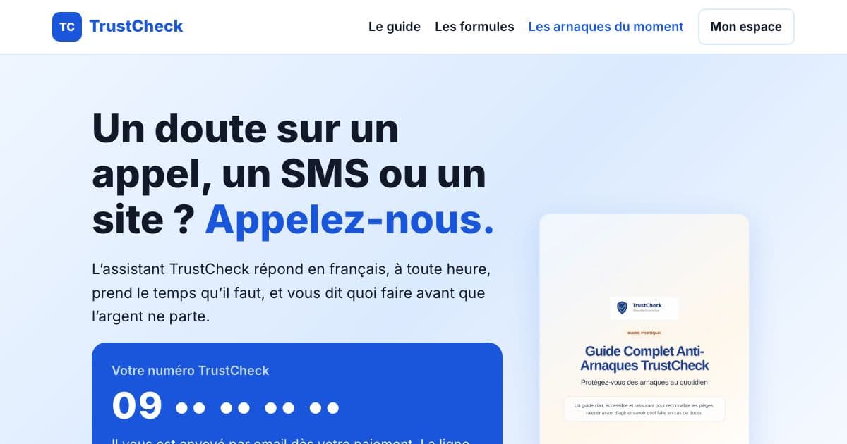 TrustCheck — A French phone line that seniors and their families call to check a suspicious call, text or website before money leaves.