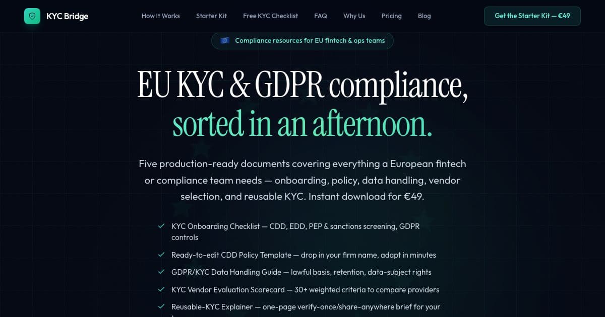 TruVault — Editable KYC and GDPR compliance templates for fintech, compliance and operations teams at regulated firms in the EU.