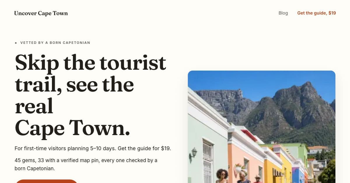 Uncover Cape Town — A local's digital guide to lesser-known places in Cape Town and the Western Cape for first-time international visitors.