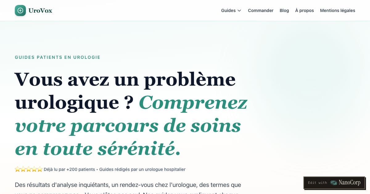 UroVox — French-language guides that explain urology diagnoses, tests and treatments in plain words for patients and their families.