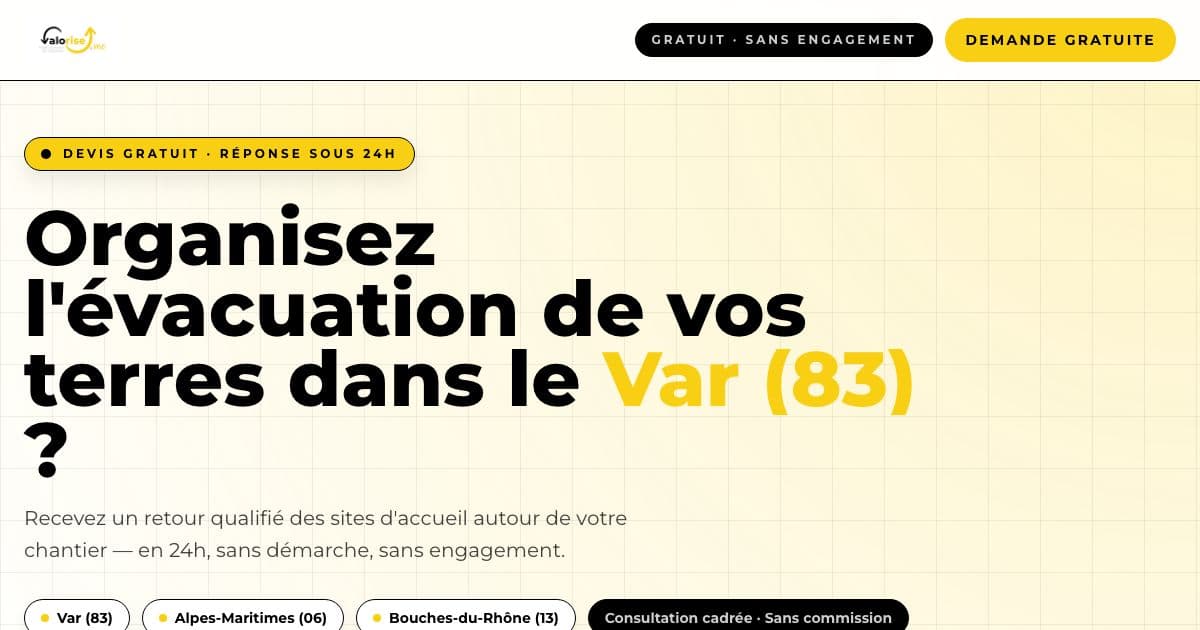 Valorise.me — Collects and compares prices from sites that accept excavated soil and inert waste near a construction project in southeast France.