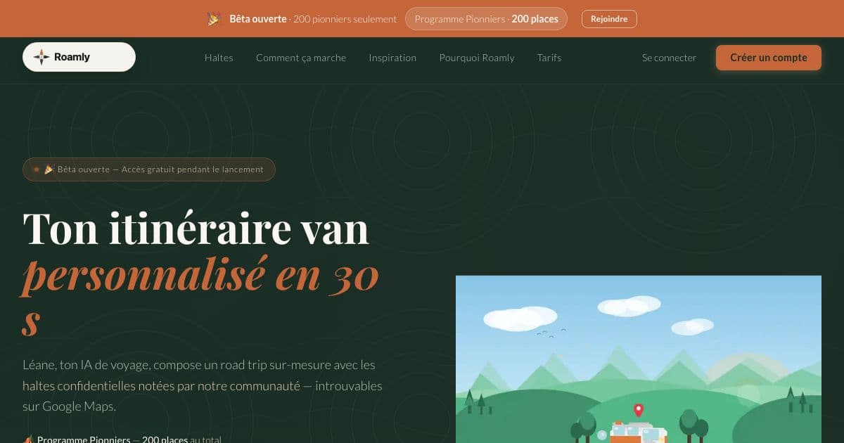 Vaneo — A French-language app that plans campervan road trips in France with an AI assistant and legal overnight stops from official data.