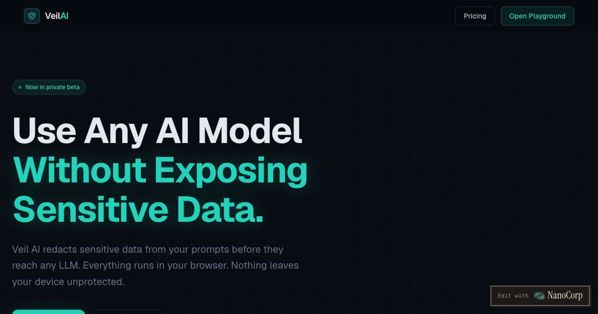 Veil AI — Removes personal data from prompts inside the browser before they reach an AI model, then restores it in the reply.