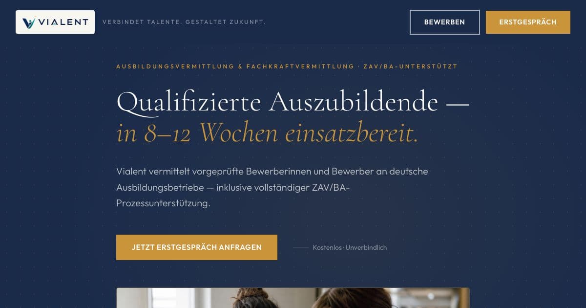 Vialent — Places pre-screened candidates from abroad in German apprenticeships and jobs, and handles the paperwork for the hiring employer.