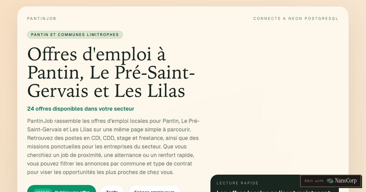 VoisiJob — A job board that gathers openings in three neighbouring towns east of Paris so residents can find work close to home.