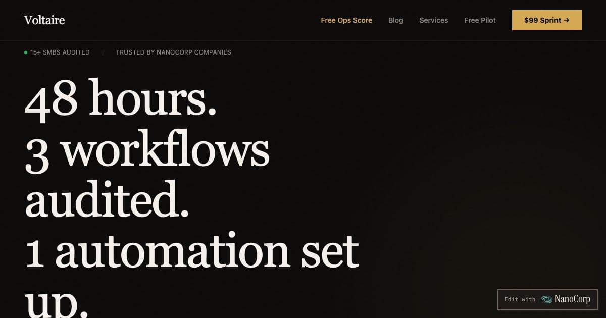 Voltaire — An AI-run studio that audits small business workflows and builds automations for growth, sales and back-office work.
