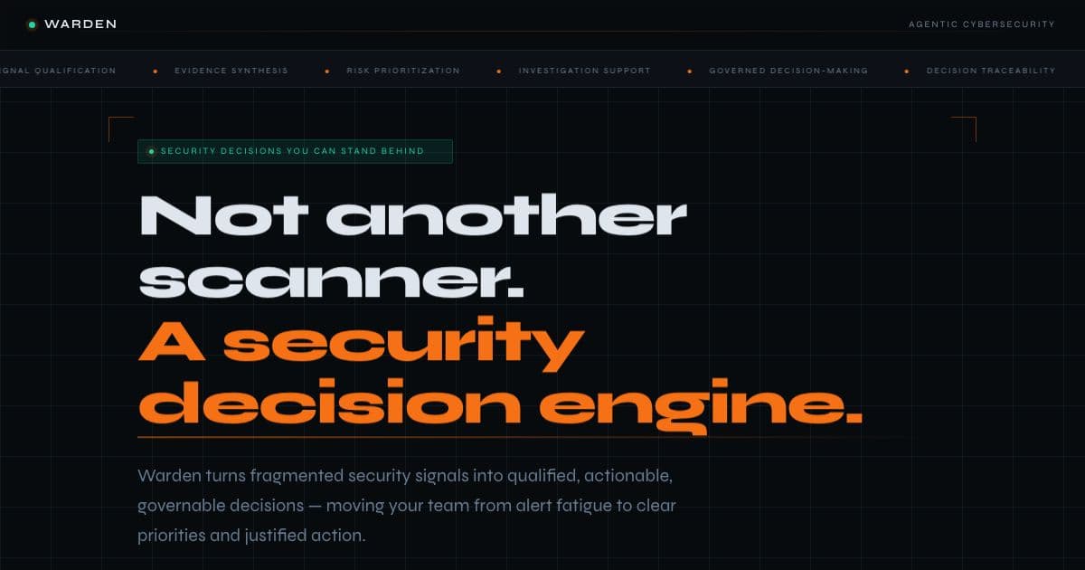 Warden — Ranks an organization's cyber risks by reachability, exploitability and business impact, with evidence and one action per finding.