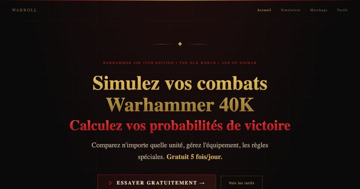 Warroll — Simulates Warhammer unit matchups with Monte Carlo runs to show win chances, damage and turns for army list building.