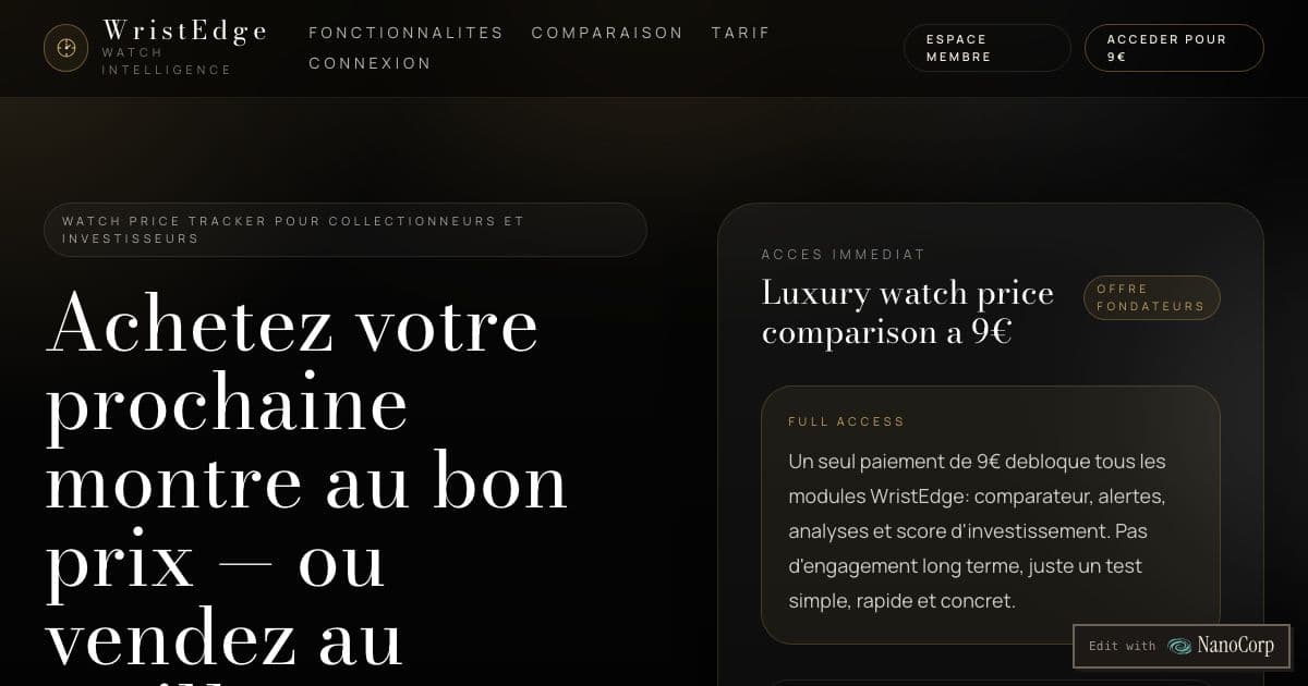 WristEdge — A web platform that compares secondhand luxury watch prices across marketplaces, with price alerts and market history.
