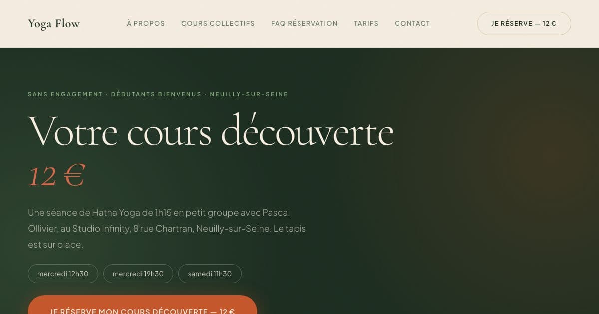 Yoga Flow — Traditional Hatha yoga classes in small groups or one to one, west of Paris, booked and paid online session by session.
